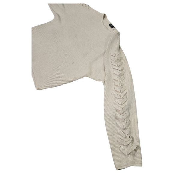 T Tahari Wom MD Long Sleeve Dolman Knit Sweater Lace Up Detail Crop Boxy Winter - Picture 6 of 9